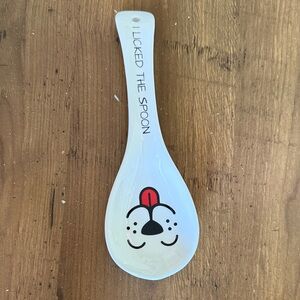 Ceramic Spoon Rest - White with Black & Red Dog Face